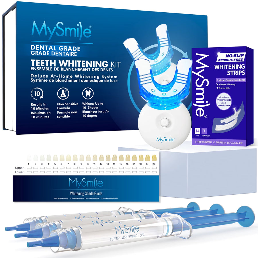 Deluxe Teeth Whitening Kit & Strips Set – 5-LED Accelerator Light, Enamel-Safe Gel & Strips (Mint)