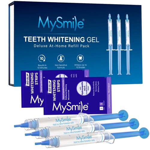 Teeth Whitening Gel Refill Pack, 3 X 3Ml Gentle Enamel Safe Non-Sensitive Whitening Gel for Teeth Whitening Kit, 2Pcs Teeth Whitening Strips, No Light, Mint, 1 Pack